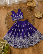 Girls Designer Embroidered Lehenga Choli Set - Royal Purple