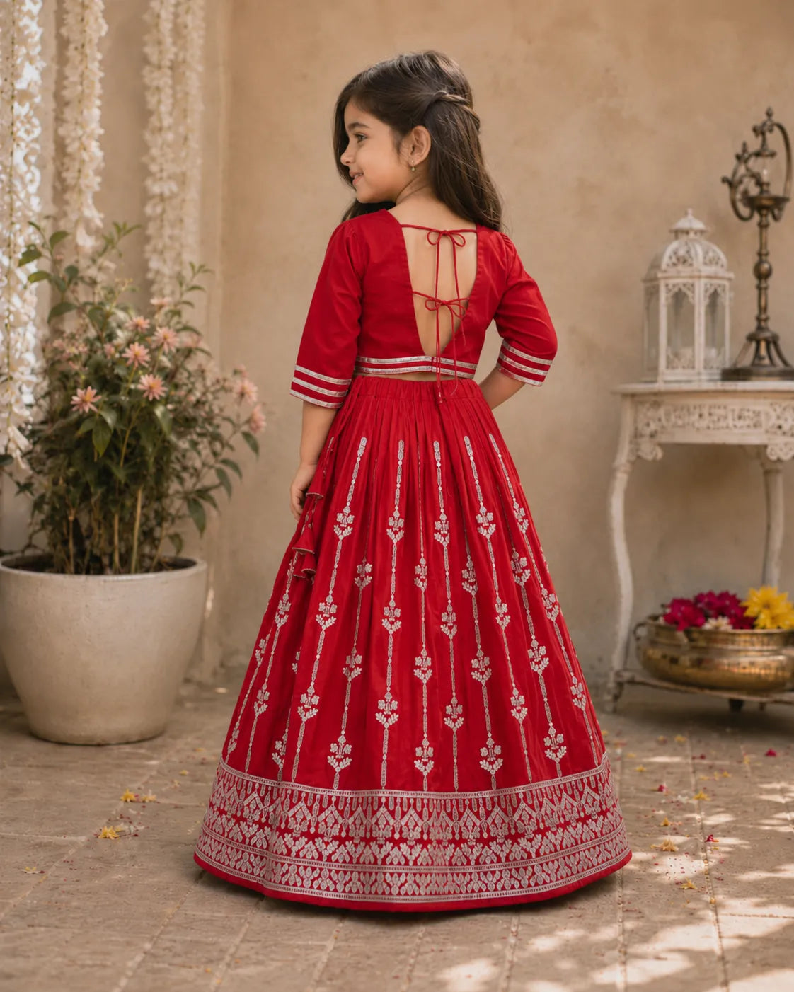 Girls Designer Ethnic Lehenga Set - Ruby Red