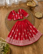 Girls Designer Ethnic Lehenga Set - Ruby Red