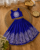 Girls Floral Embroidered Lehenga Choli Set - Royal Blue