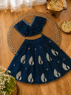Girls Lehenga Choli Set Layered Ruffle Blouse - Sapphire Blue