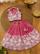 Royal Embroidered Lehenga Set for Girls - Rose Pink