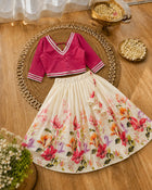 Girls Floral Lehenga Choli Set - Pink