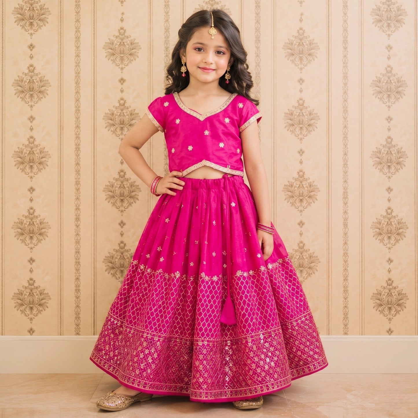 Girls Designer Lehenga Choli Set – Pink