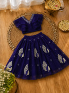 Girls Lehenga Choli Set Layered Ruffle Blouse - Royal Navy Blue