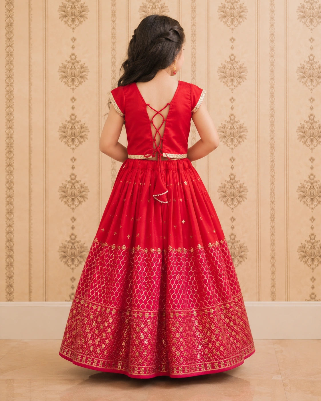 Girls Designer Lehenga Choli Set – Red