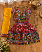 Red Kaju Katri Patola Lehenga Choli Set with Yellow Dupatta