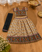 Cream Kaju Katri Patola Lehenga Choli Set with Black Dupatta