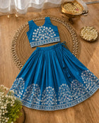 Girls Embroidered Lehenga Choli Set – Teal Blue