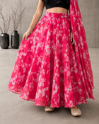 Girls Floral Print Lehenga Choli Set with Dupatta - Black & Pink