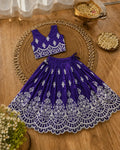 Girls Designer Embroidered Lehenga Choli Set - Royal Purple