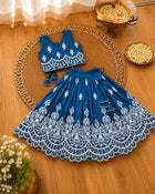 Girls Designer Embroidered Lehenga Choli Set - Teal Blue