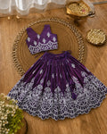 Girls Designer Embroidered Lehenga Choli Set - Wine Purple