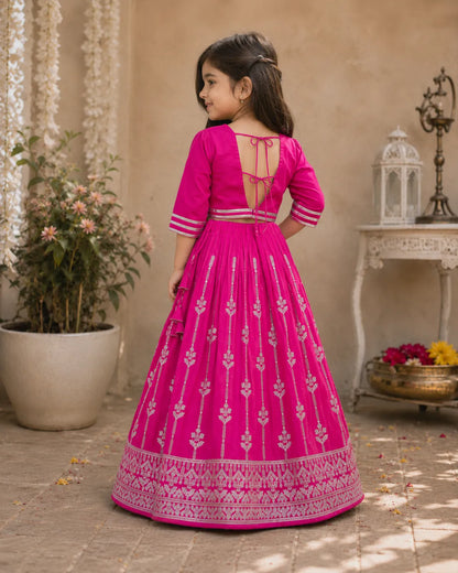 Girls Designer Ethnic Lehenga Set - Rani Pink