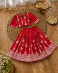 Girls Designer Ethnic Lehenga Set - Ruby Red