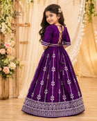 Girls Designer Ethnic Lehenga Set - Wine Purple
