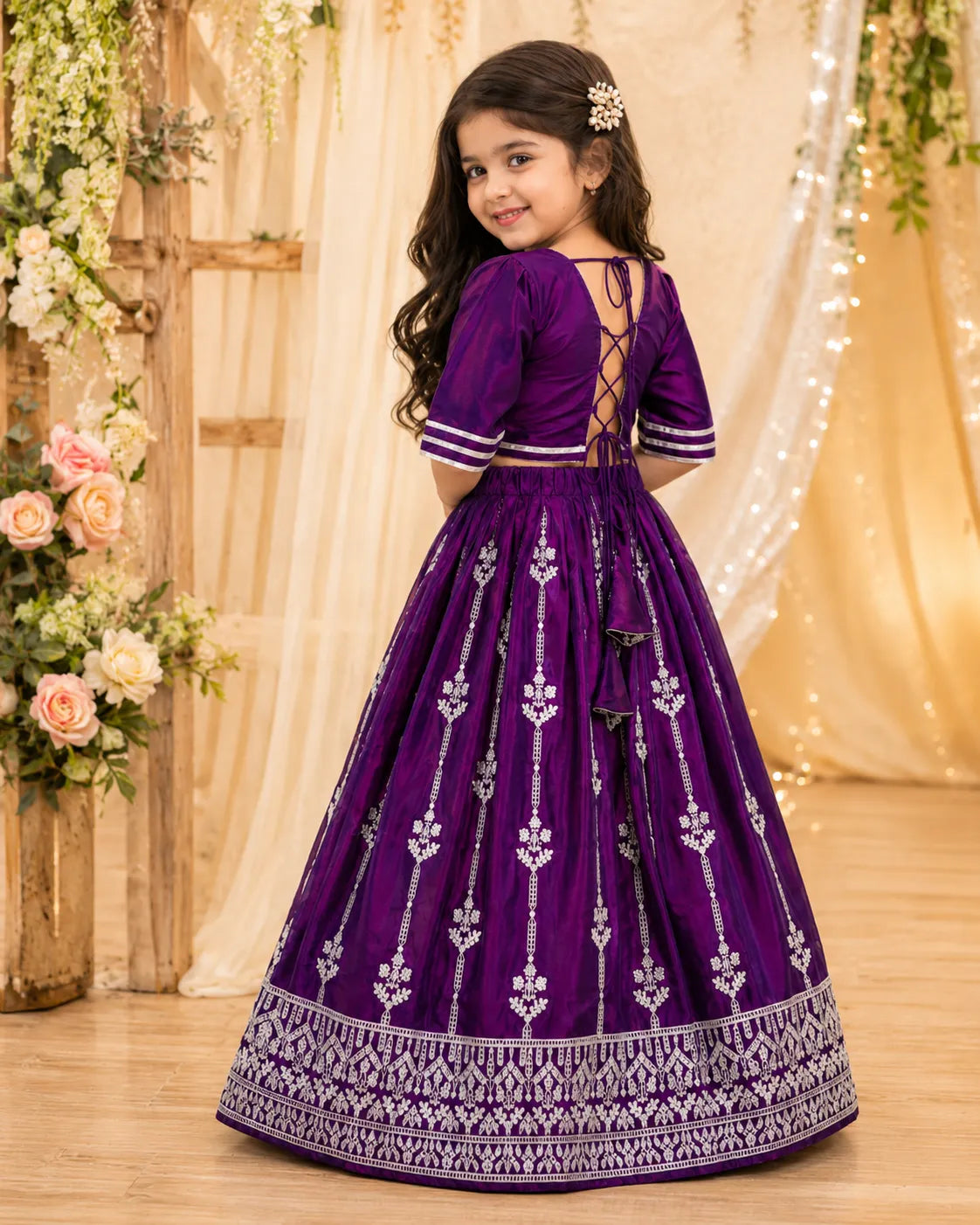 Girls Designer Ethnic Lehenga Set - Wine Purple