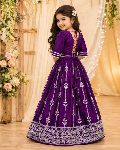 Girls Designer Ethnic Lehenga Set - Wine Purple
