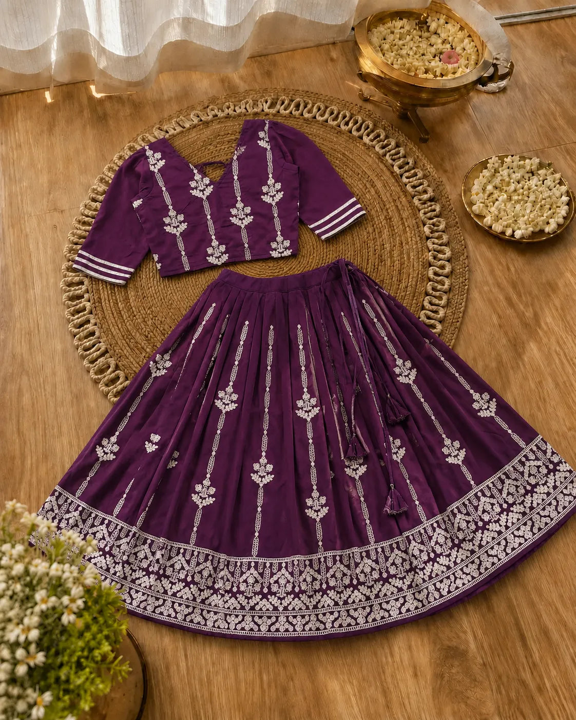 Girls Designer Ethnic Lehenga Set - Wine Purple