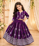Girls Designer Ethnic Lehenga Set - Wine Purple