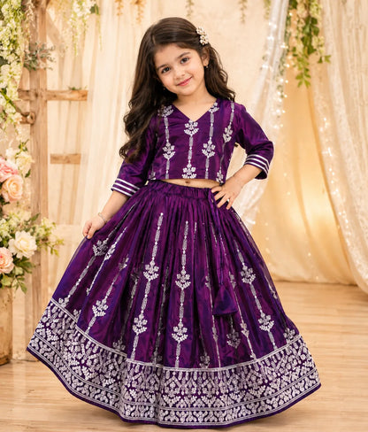 Girls Designer Ethnic Lehenga Set - Wine Purple