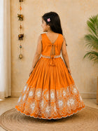 Girls Floral Embroidered Lehenga Choli Set - Orange