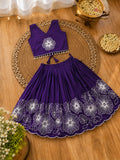Girls Floral Embroidered Lehenga Choli Set - Purple