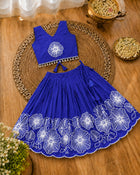 Girls Floral Embroidered Lehenga Choli Set - Blue