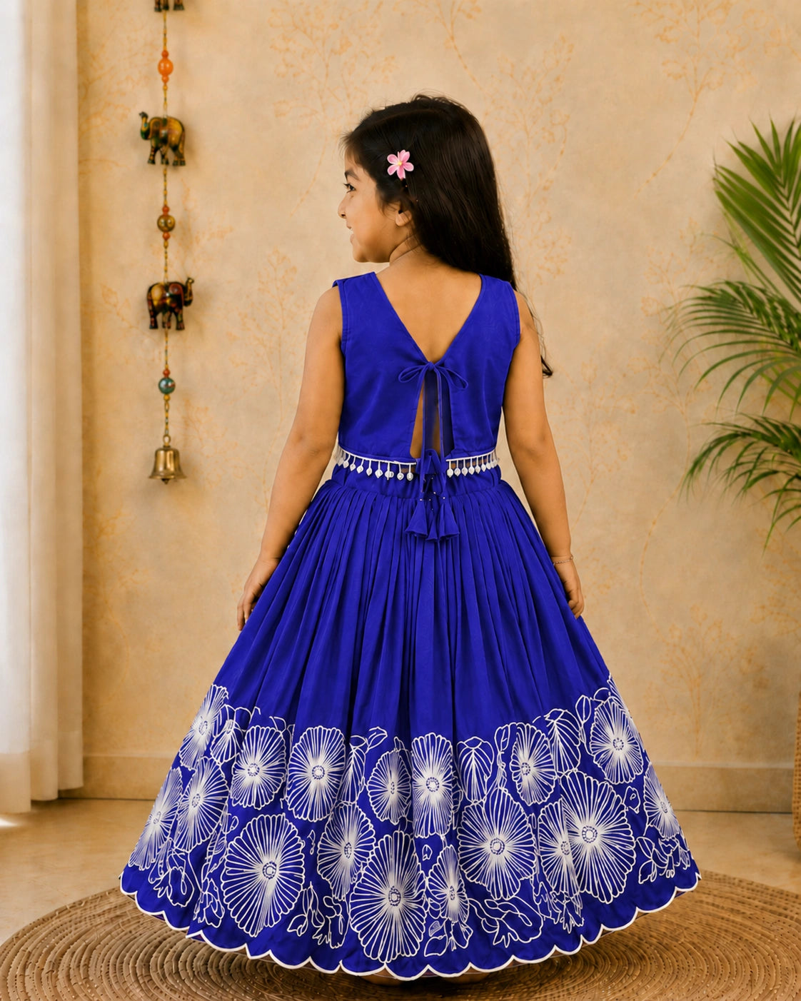 Girls Floral Embroidered Lehenga Choli Set - Blue
