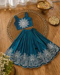 Girls Floral Embroidered Lehenga Choli Set - Peacock Teal