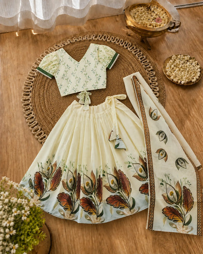Girls Floral Print Lehenga Choli Set with Dupatta – Pista