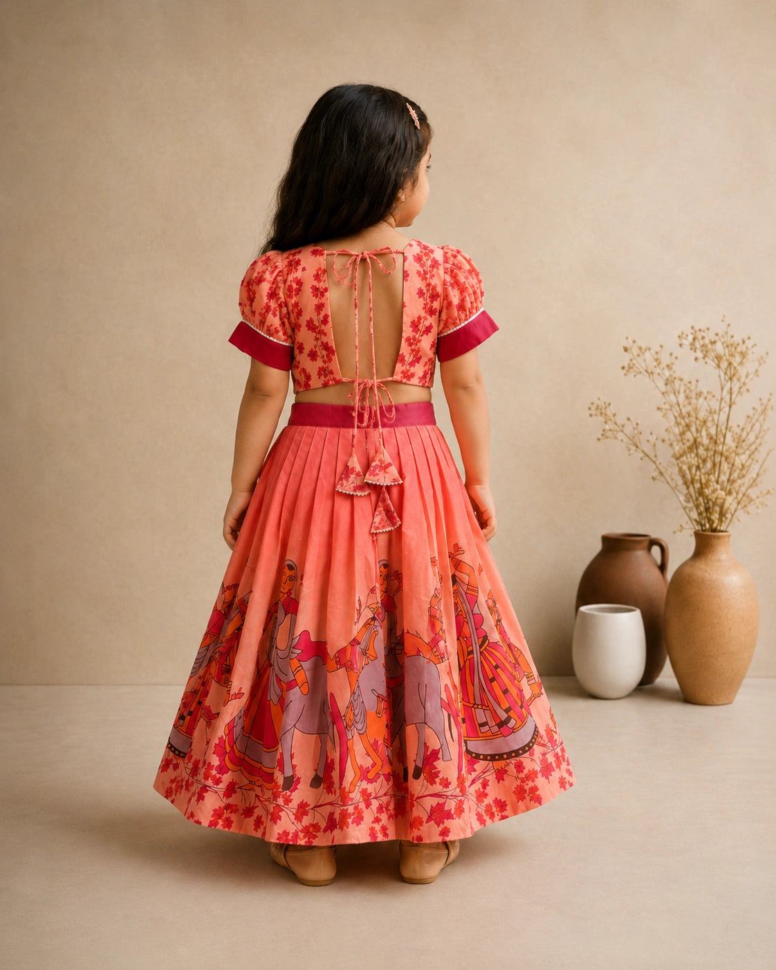 Girls Rajasthani Print Lehenga Choli Set with Dupatta – Sunrise Orange
