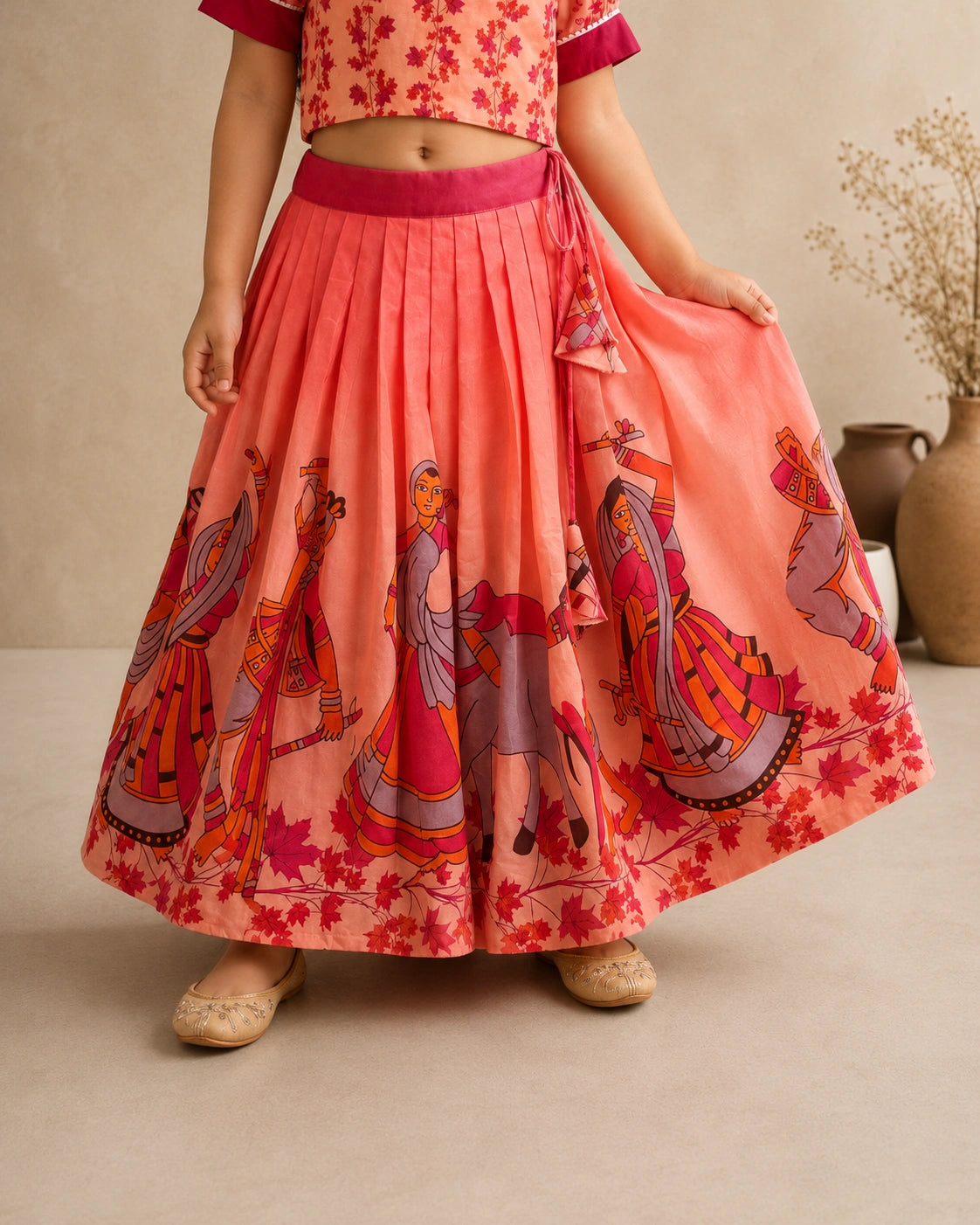 Girls Rajasthani Print Lehenga Choli Set with Dupatta – Sunrise Orange
