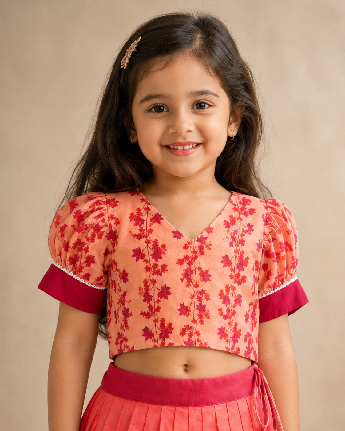 Girls Rajasthani Print Lehenga Choli Set with Dupatta – Sunrise Orange