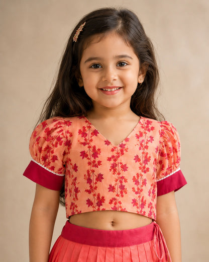 Girls Rajasthani Print Lehenga Choli Set with Dupatta – Sunrise Orange