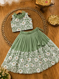 Royal Embroidered Lehenga Set for Girls - Mint Green