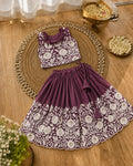Royal Embroidered Lehenga Set for Girls - Plum Purple