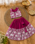 Royal Embroidered Lehenga Set for Girls - Rani Pink