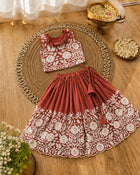 Royal Embroidered Lehenga Set for Girls - Rust Orange
