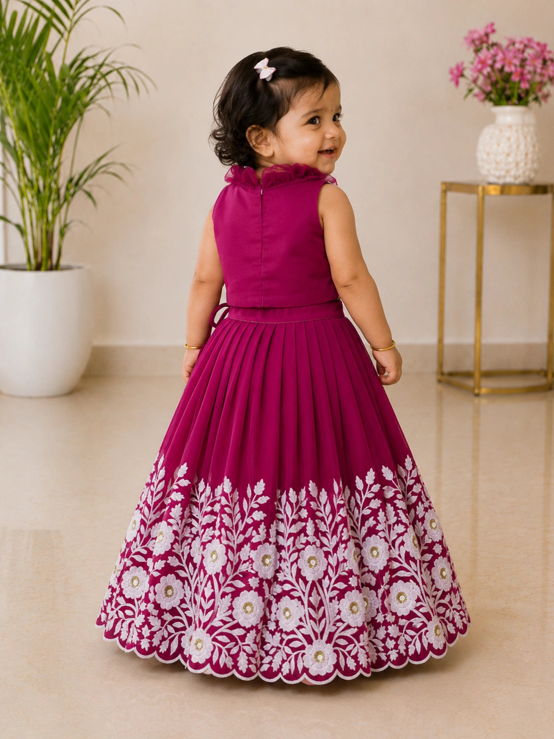 Royal Embroidered Lehenga Set for Girls - Rani Pink