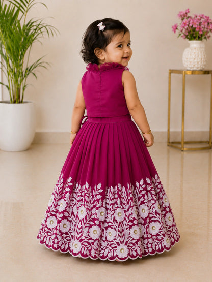 Royal Embroidered Lehenga Set for Girls - Rani Pink
