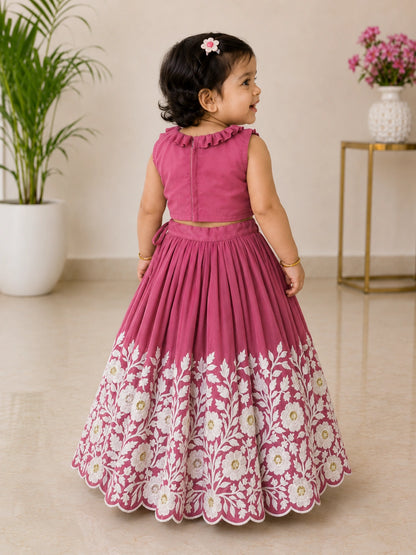 Royal Embroidered Lehenga Set for Girls - Rose Pink