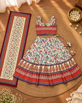 Girls Cream Floral Printed Lehenga Choli Set with Dupatta
