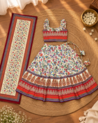 Girls Cream Floral Printed Lehenga Choli Set with Dupatta
