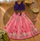 Girls Purple & Pink Floral Lehenga Choli Set
