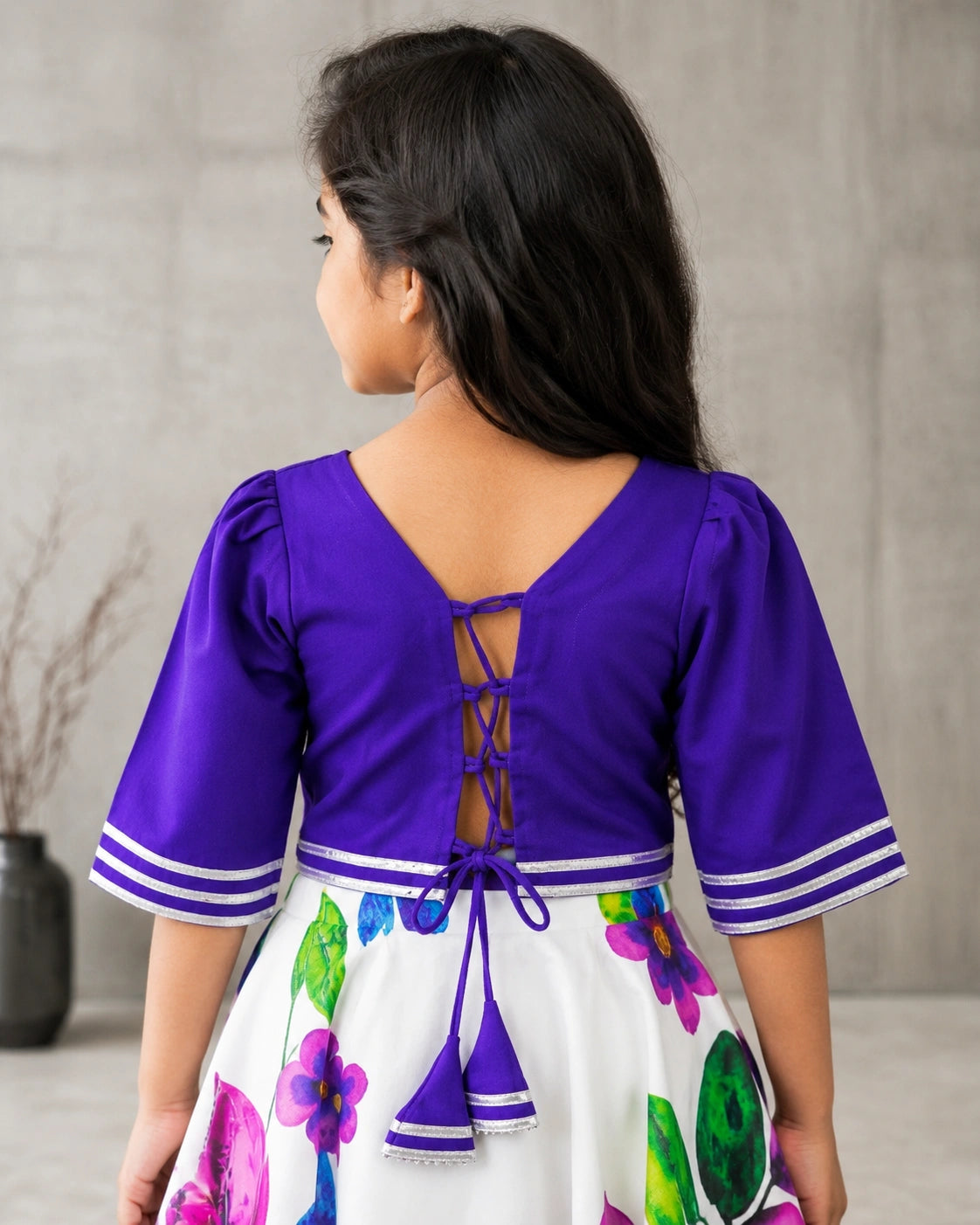 Girls Purple Floral Lehenga Choli Set – Festive Ethnic Wear for Kids