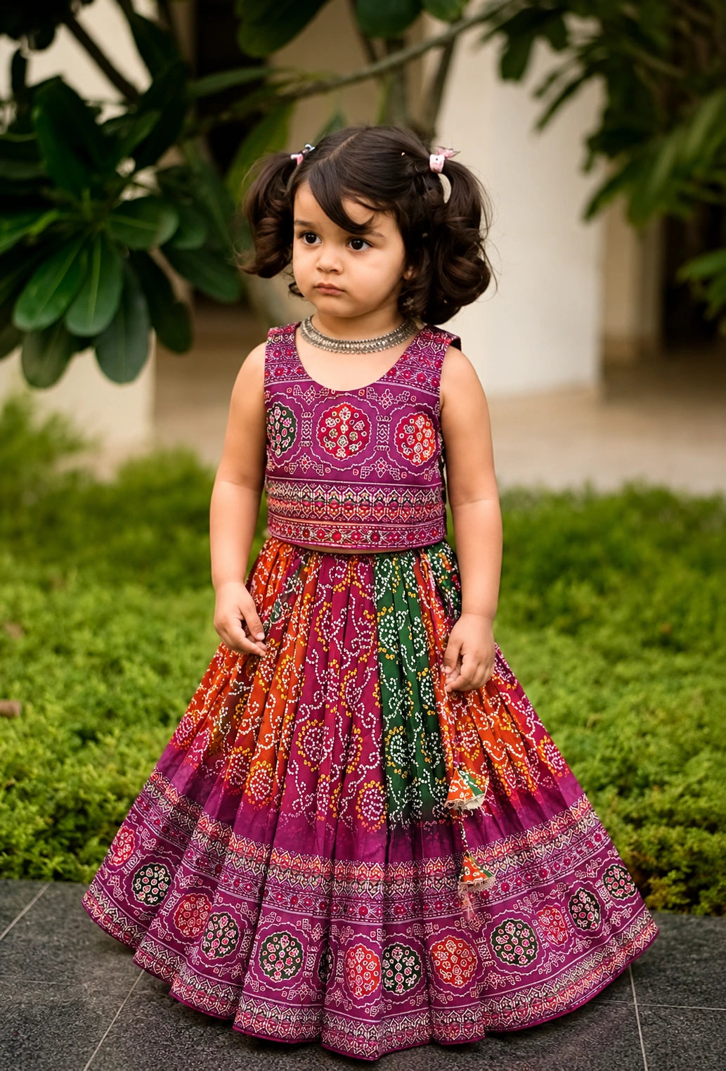 Girls Bandhani Lehenga Choli Set – Multicolor Festive Ethnic Wear