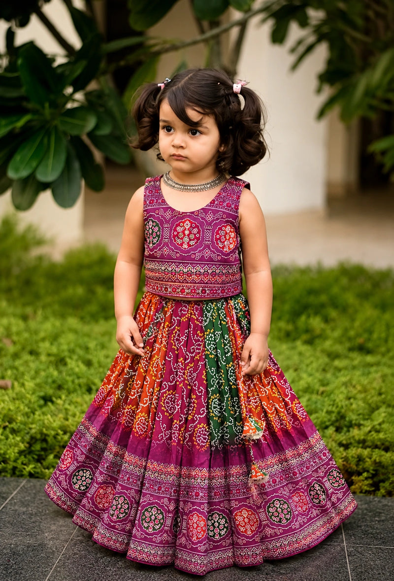 Girls Bandhani Lehenga Choli Set – Multicolor Festive Ethnic Wear