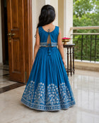 Girls Embroidered Lehenga Choli Set – Teal Blue