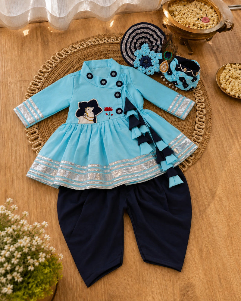 Blue Printed Ethnic Outfit for Kids
